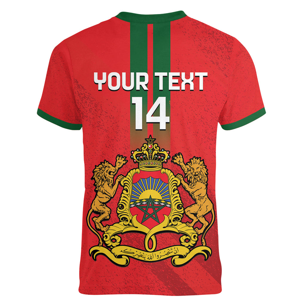 Custom Morocco Football Women V Neck T Shirt Go Lionesses of Atlas - Wonder Print Shop