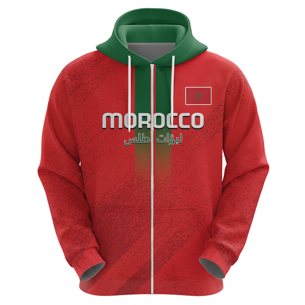 Custom Morocco Football Zip Hoodie Go Lionesses of Atlas - Wonder Print Shop