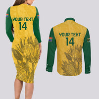 Custom South Africa Soccer Couples Matching Long Sleeve Bodycon Dress and Long Sleeve Button Shirt Go Banyana Banyana Proteas - Wonder Print Shop