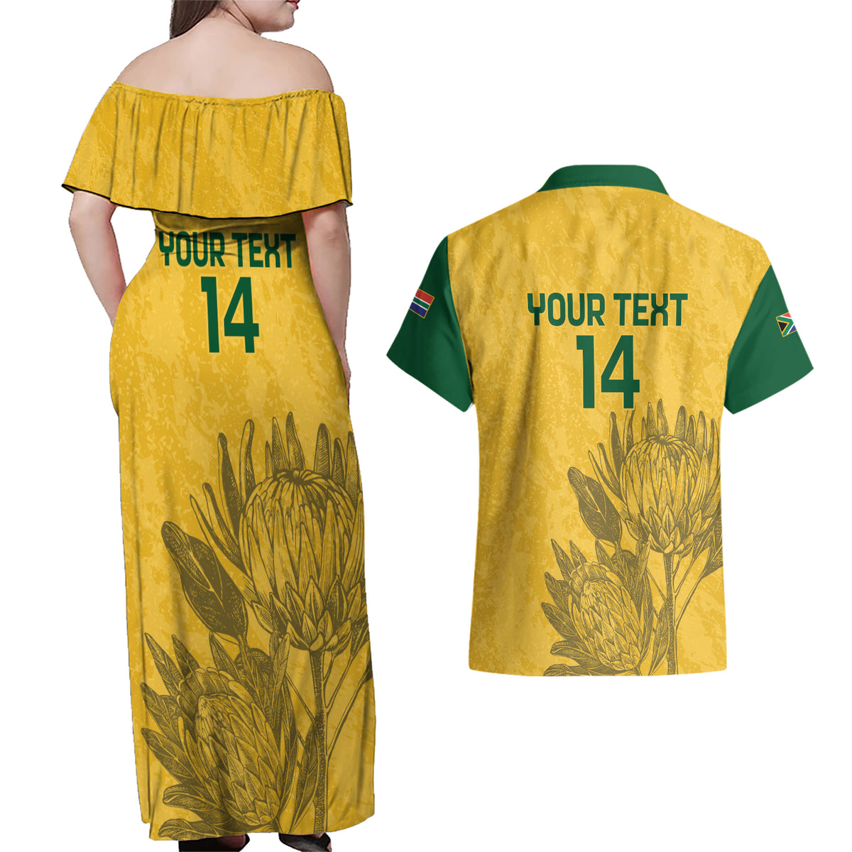 Custom South Africa Soccer Couples Matching Off Shoulder Maxi Dress and Hawaiian Shirt Go Banyana Banyana Proteas - Wonder Print Shop
