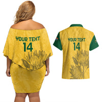 Custom South Africa Soccer Couples Matching Off Shoulder Short Dress and Hawaiian Shirt Go Banyana Banyana Proteas - Wonder Print Shop