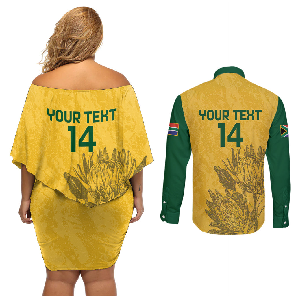 Custom South Africa Soccer Couples Matching Off Shoulder Short Dress and Long Sleeve Button Shirt Go Banyana Banyana Proteas - Wonder Print Shop