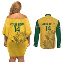 Custom South Africa Soccer Couples Matching Off Shoulder Short Dress and Long Sleeve Button Shirt Go Banyana Banyana Proteas - Wonder Print Shop