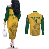 Custom South Africa Soccer Couples Matching Off The Shoulder Long Sleeve Dress and Long Sleeve Button Shirt Go Banyana Banyana Proteas