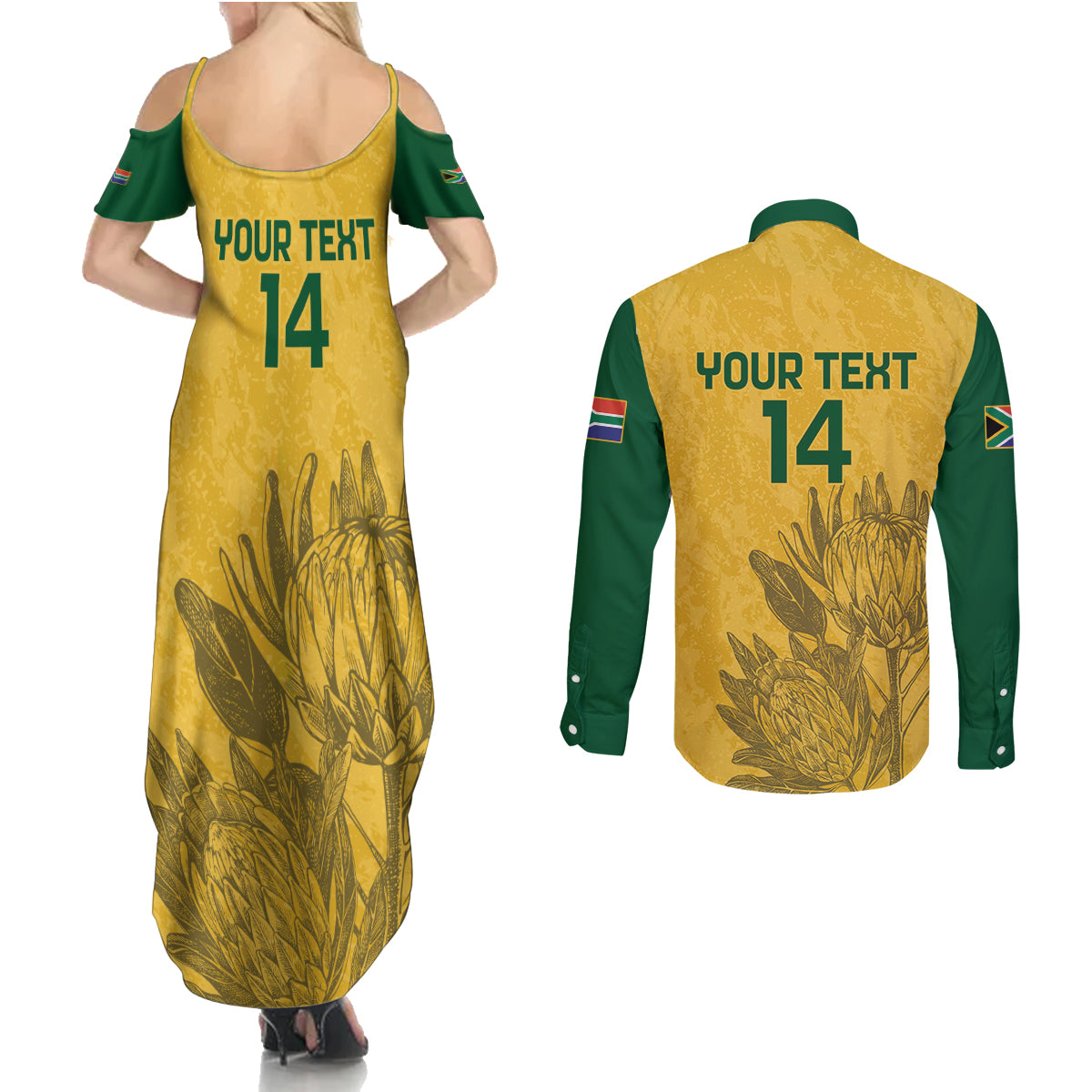 Custom South Africa Soccer Couples Matching Summer Maxi Dress and Long Sleeve Button Shirt Go Banyana Banyana Proteas - Wonder Print Shop