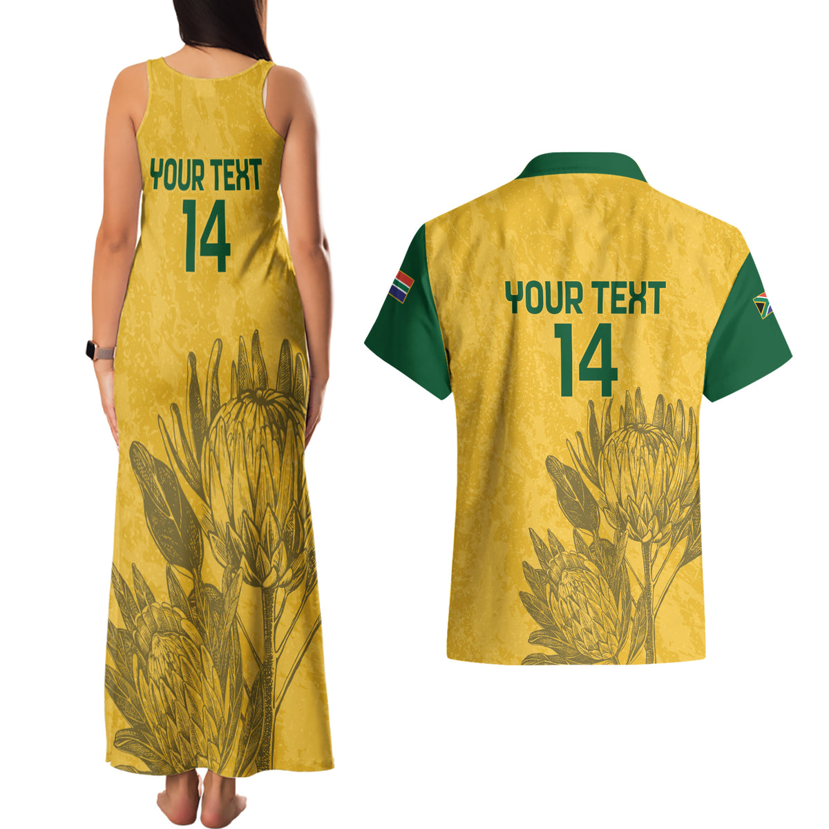 Custom South Africa Soccer Couples Matching Tank Maxi Dress and Hawaiian Shirt Go Banyana Banyana Proteas - Wonder Print Shop