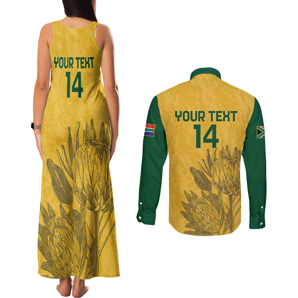 Custom South Africa Soccer Couples Matching Tank Maxi Dress and Long Sleeve Button Shirt Go Banyana Banyana Proteas - Wonder Print Shop