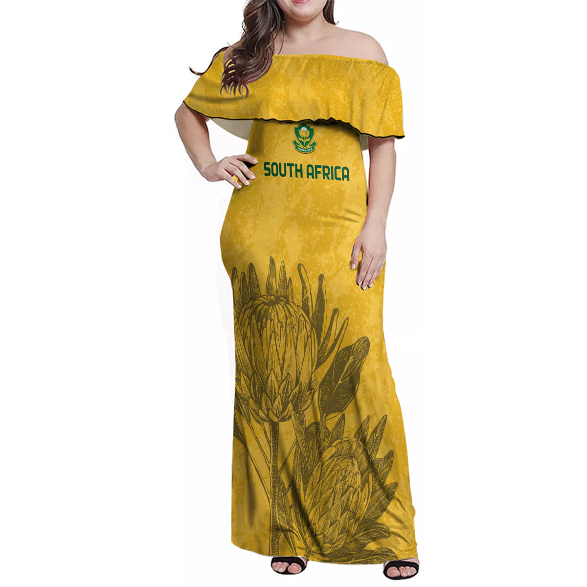 Custom South Africa Soccer Family Matching Off Shoulder Maxi Dress and Hawaiian Shirt Go Banyana Banyana Proteas - Wonder Print Shop