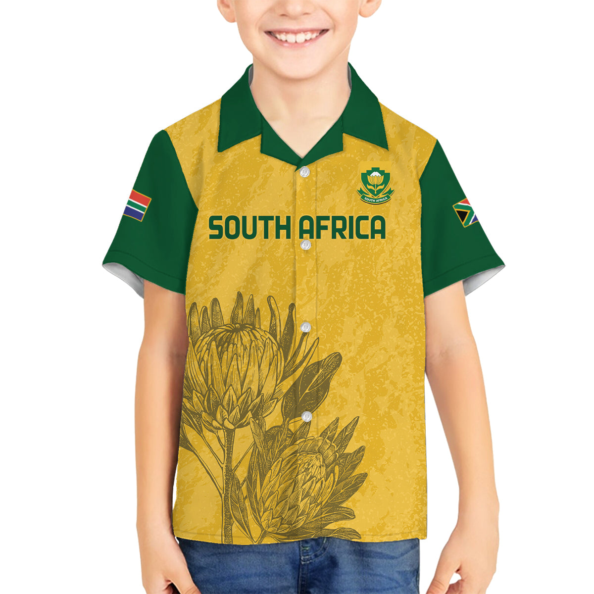 Custom South Africa Soccer Family Matching Off Shoulder Maxi Dress and Hawaiian Shirt Go Banyana Banyana Proteas - Wonder Print Shop
