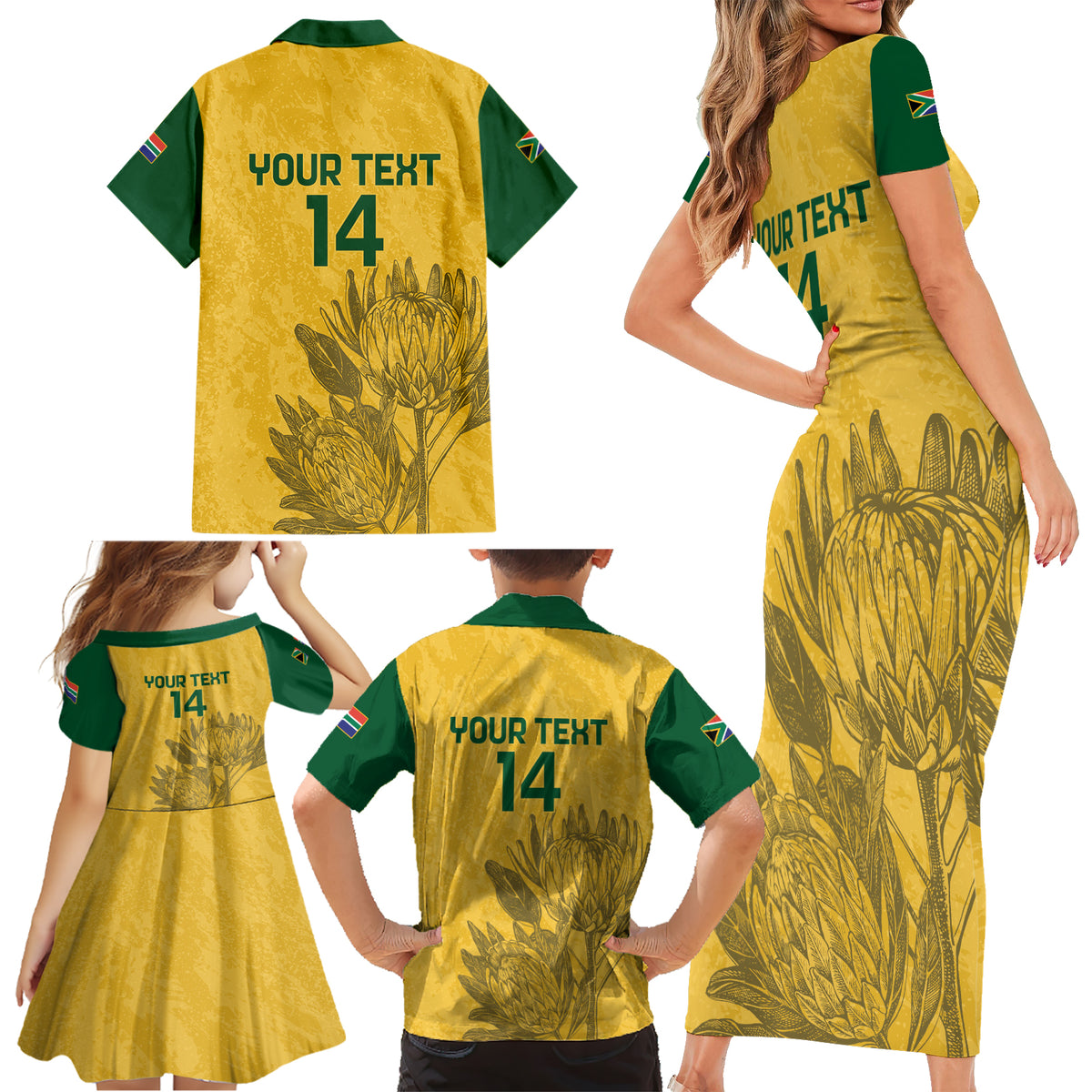 Custom South Africa Soccer Family Matching Short Sleeve Bodycon Dress and Hawaiian Shirt Go Banyana Banyana Proteas - Wonder Print Shop