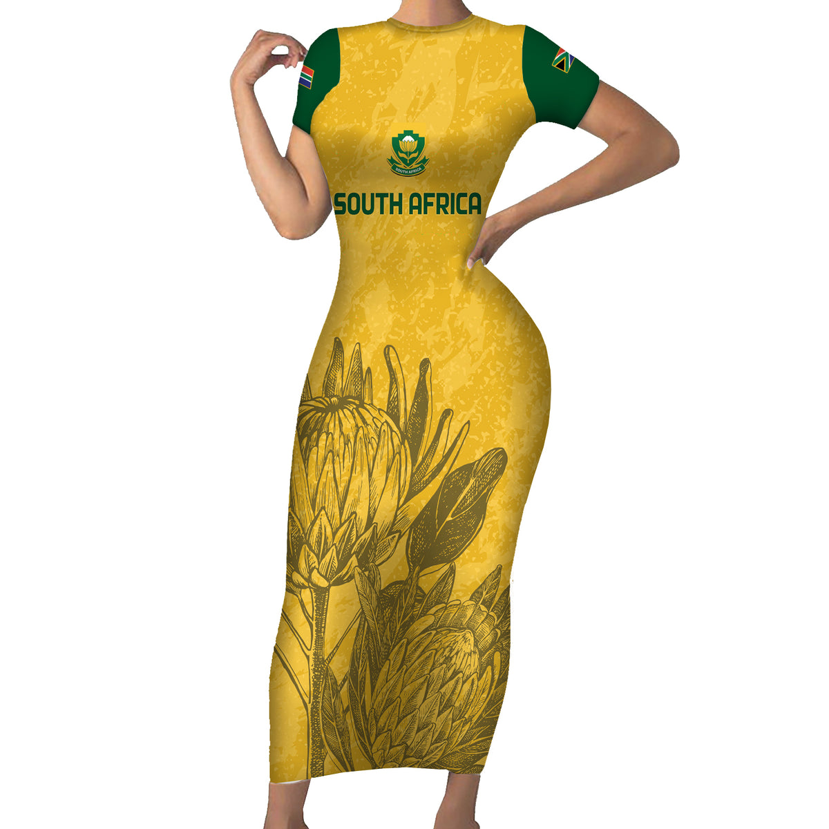 Custom South Africa Soccer Family Matching Short Sleeve Bodycon Dress and Hawaiian Shirt Go Banyana Banyana Proteas - Wonder Print Shop