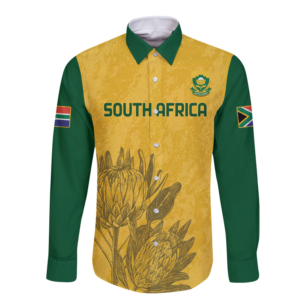 Custom South Africa Soccer Long Sleeve Button Shirt Go Banyana Banyana Proteas - Wonder Print Shop