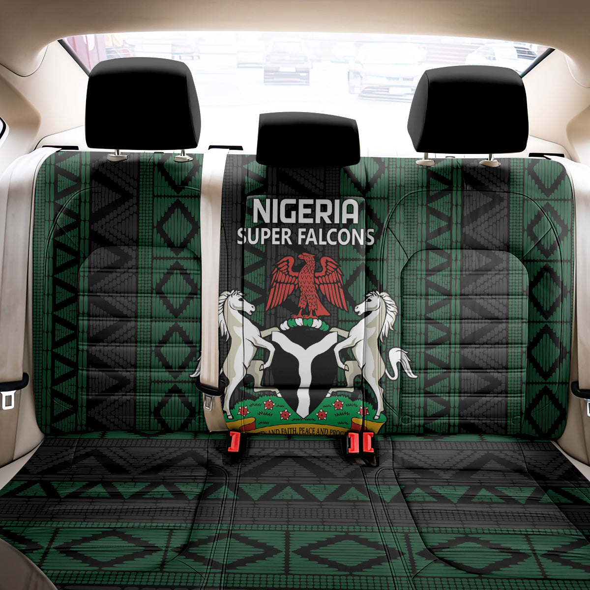 Nigeria Football Back Car Seat Cover Go Super Falcons African Pattern - Wonder Print Shop