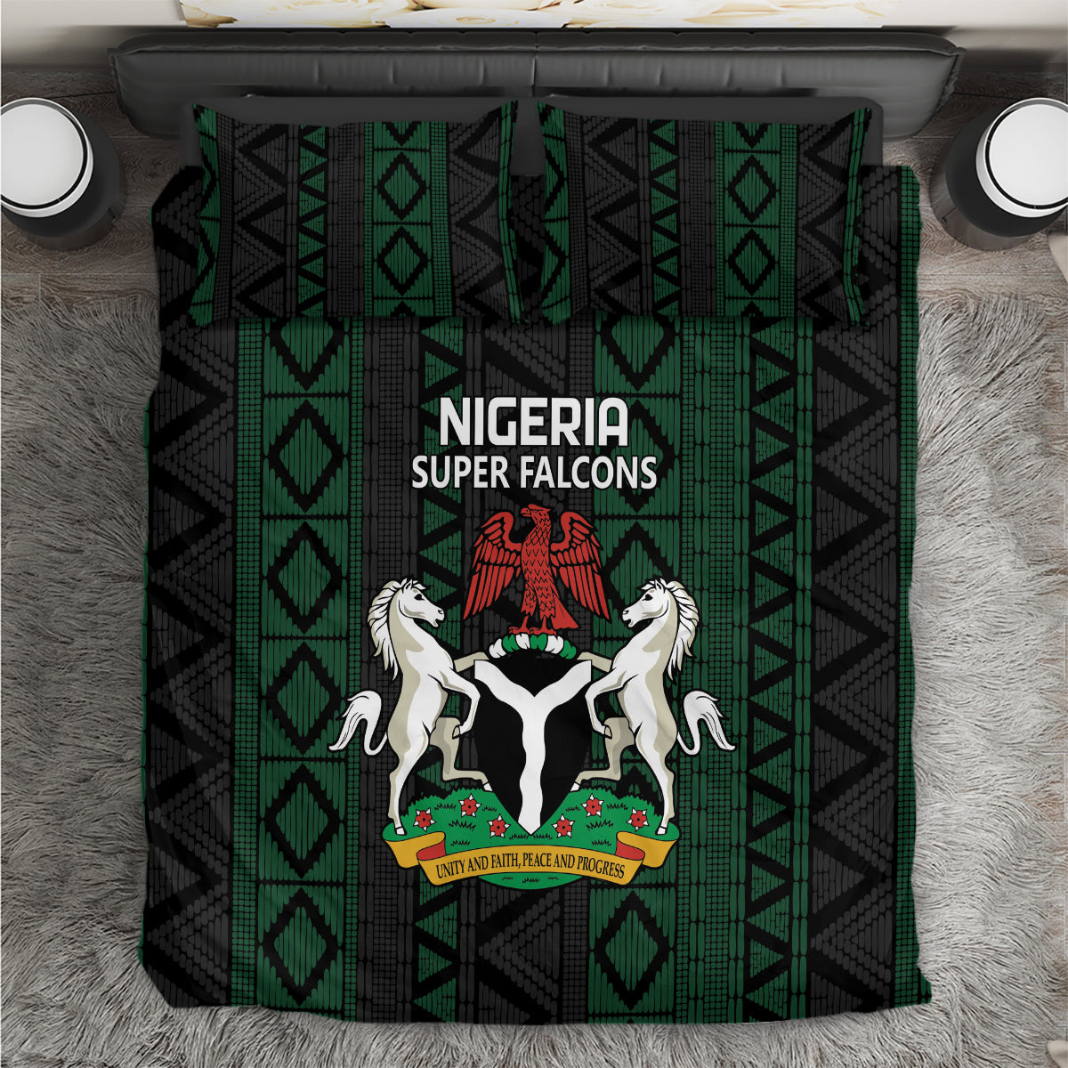 Custom Nigeria Football Bedding Set Go Super Falcons African Pattern