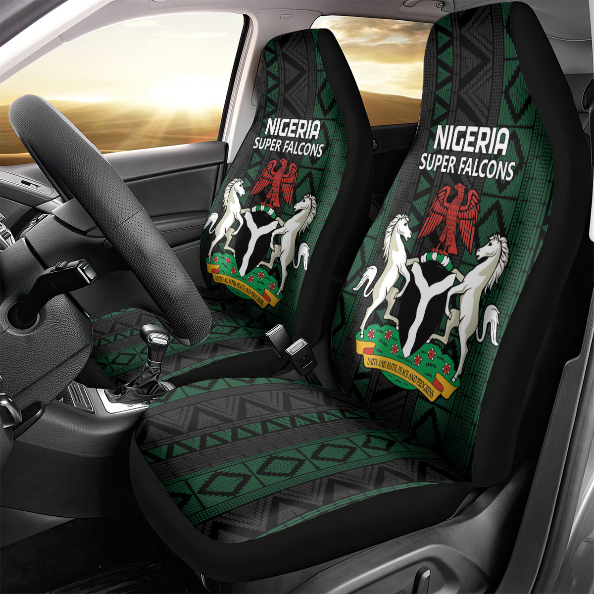 Nigeria Football Car Seat Cover Go Super Falcons African Pattern - Wonder Print Shop