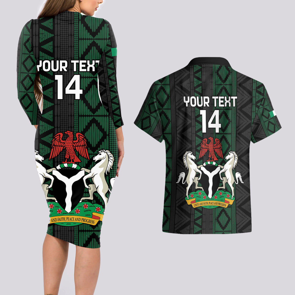 Custom Nigeria Football Couples Matching Long Sleeve Bodycon Dress and Hawaiian Shirt Go Super Falcons African Pattern - Wonder Print Shop