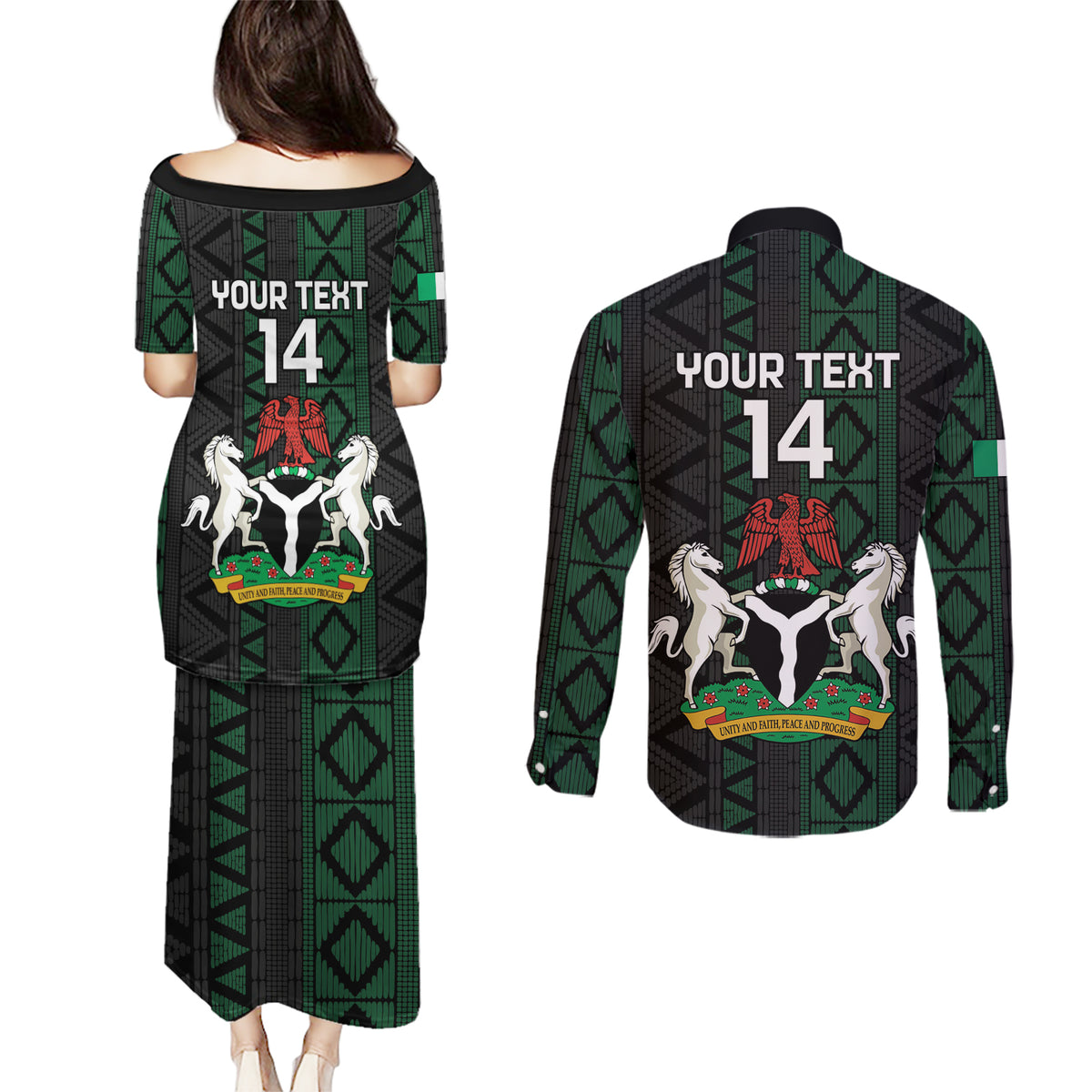 Custom Nigeria Football Couples Matching Puletasi and Long Sleeve Button Shirt Go Super Falcons African Pattern - Wonder Print Shop