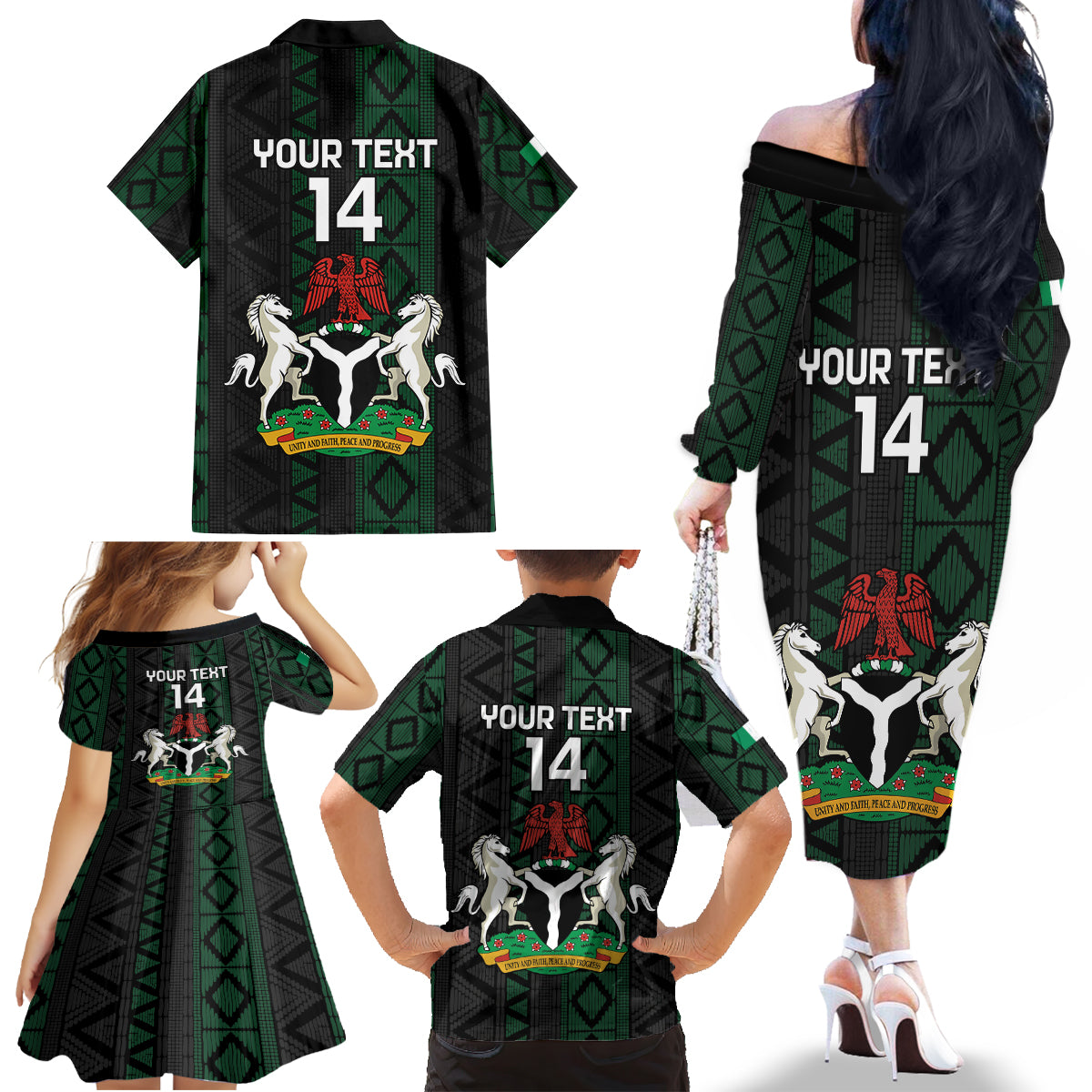 Custom Nigeria Football Family Matching Off The Shoulder Long Sleeve Dress and Hawaiian Shirt Go Super Falcons African Pattern - Wonder Print Shop