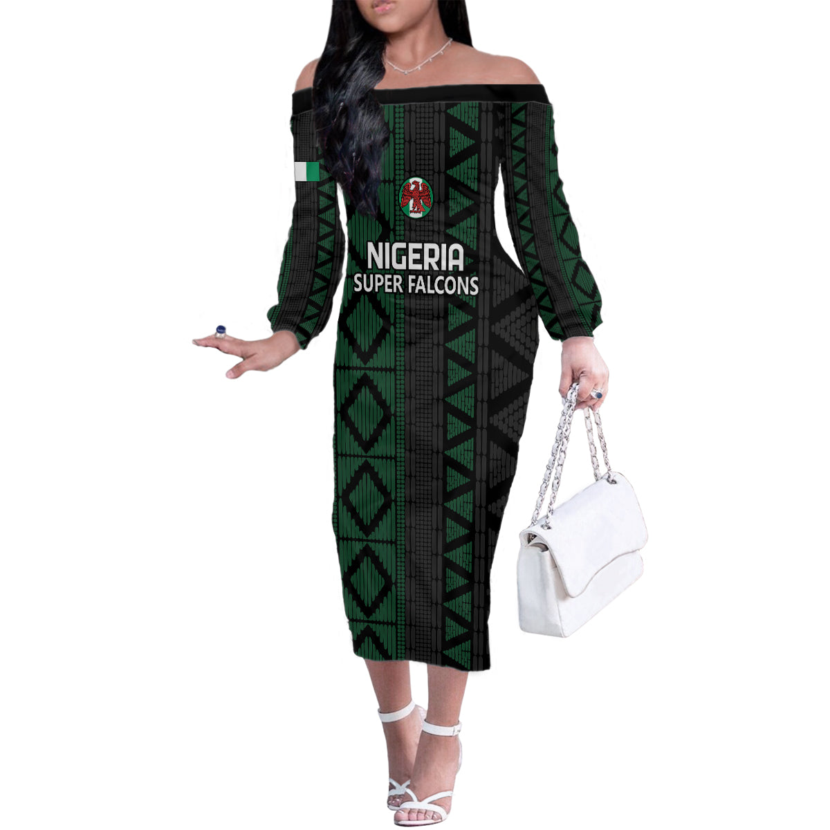 Custom Nigeria Football Family Matching Off The Shoulder Long Sleeve Dress and Hawaiian Shirt Go Super Falcons African Pattern - Wonder Print Shop