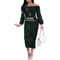 Custom Nigeria Football Family Matching Off The Shoulder Long Sleeve Dress and Hawaiian Shirt Go Super Falcons African Pattern - Wonder Print Shop