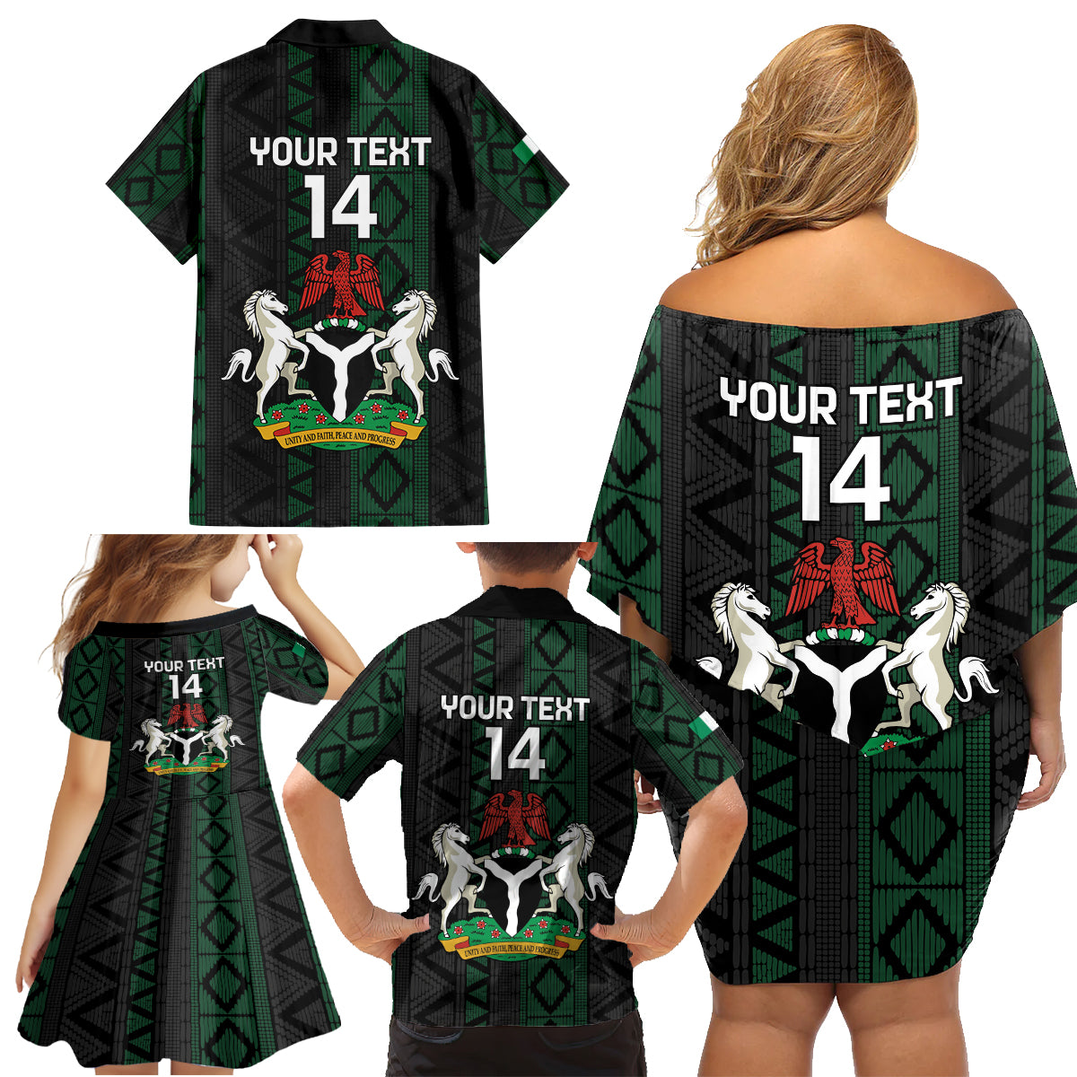 Custom Nigeria Football Family Matching Off Shoulder Short Dress and Hawaiian Shirt Go Super Falcons African Pattern - Wonder Print Shop
