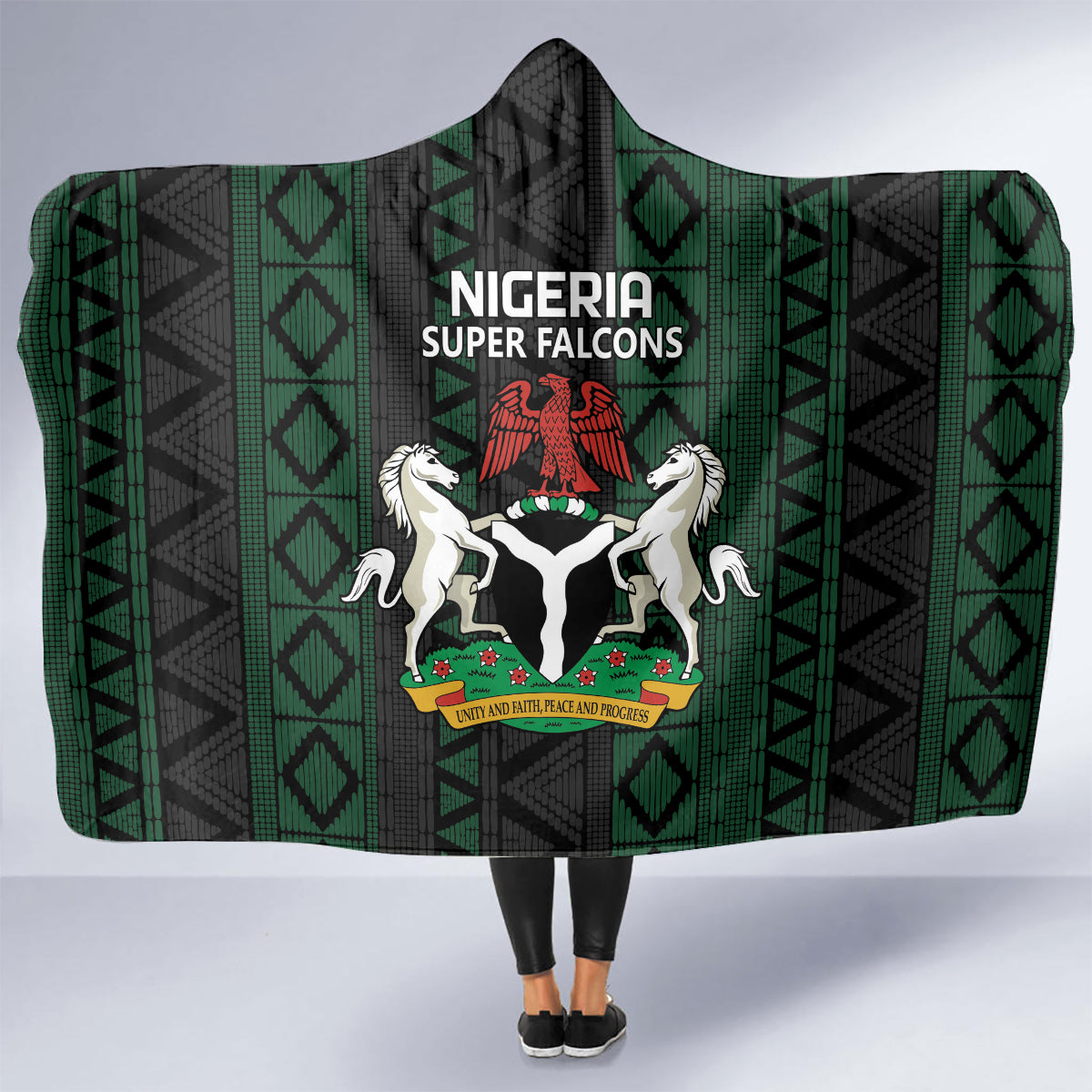Custom Nigeria Football Hooded Blanket Go Super Falcons African Pattern