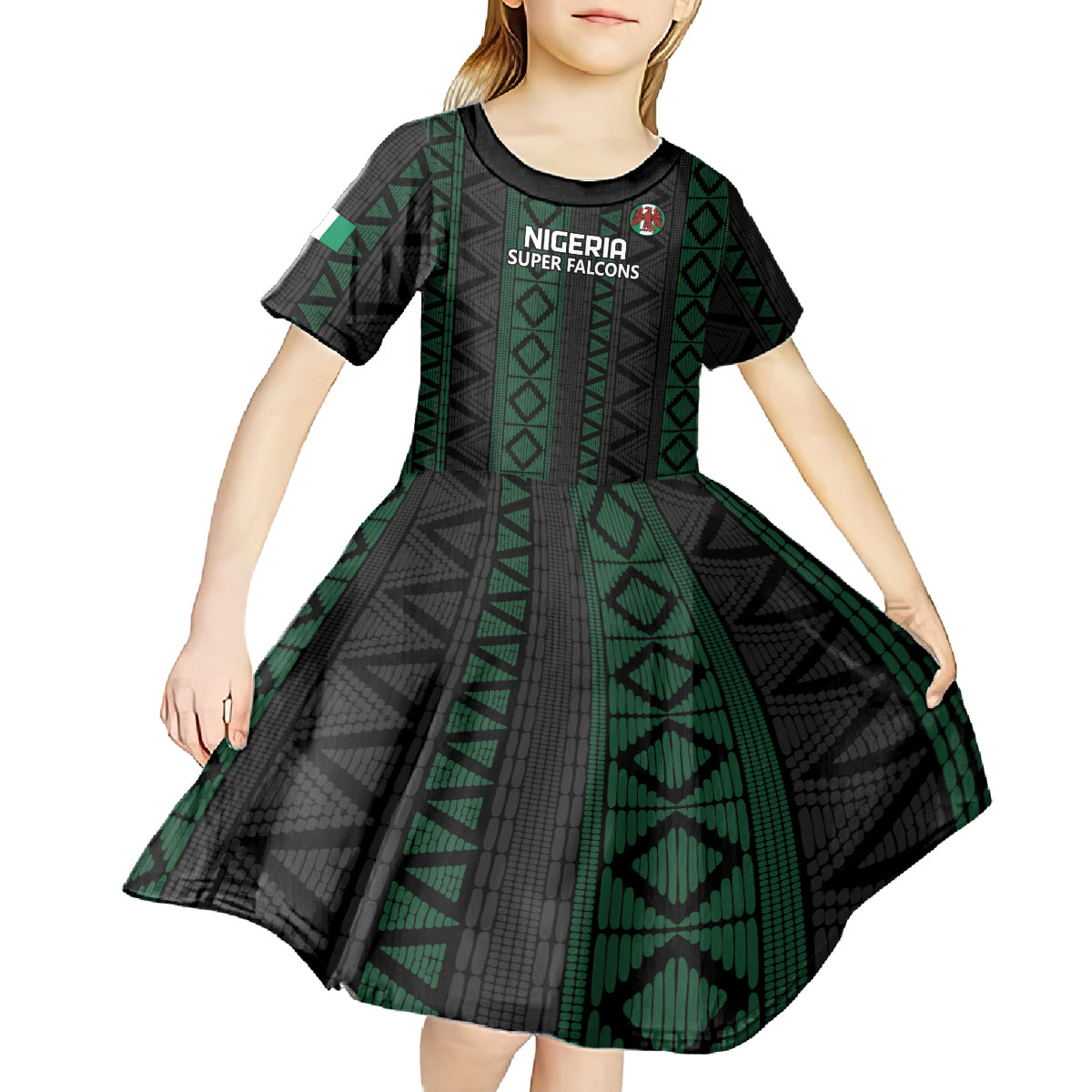 Custom Nigeria Football Kid Short Sleeve Dress Go Super Falcons African Pattern - Wonder Print Shop