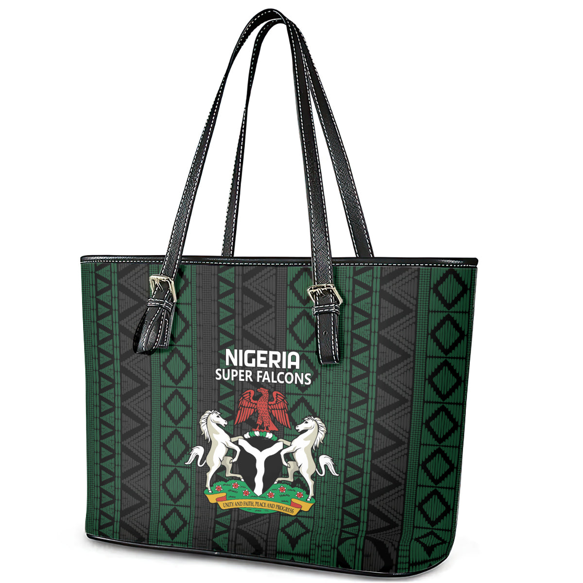 Nigeria Football Leather Tote Bag Go Super Falcons African Pattern - Wonder Print Shop