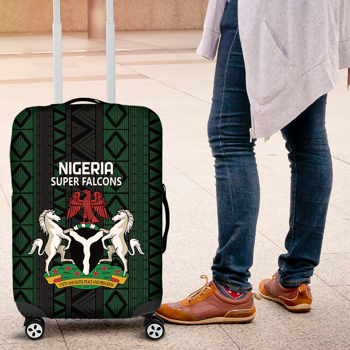 Custom Nigeria Football Luggage Cover Go Super Falcons African Pattern
