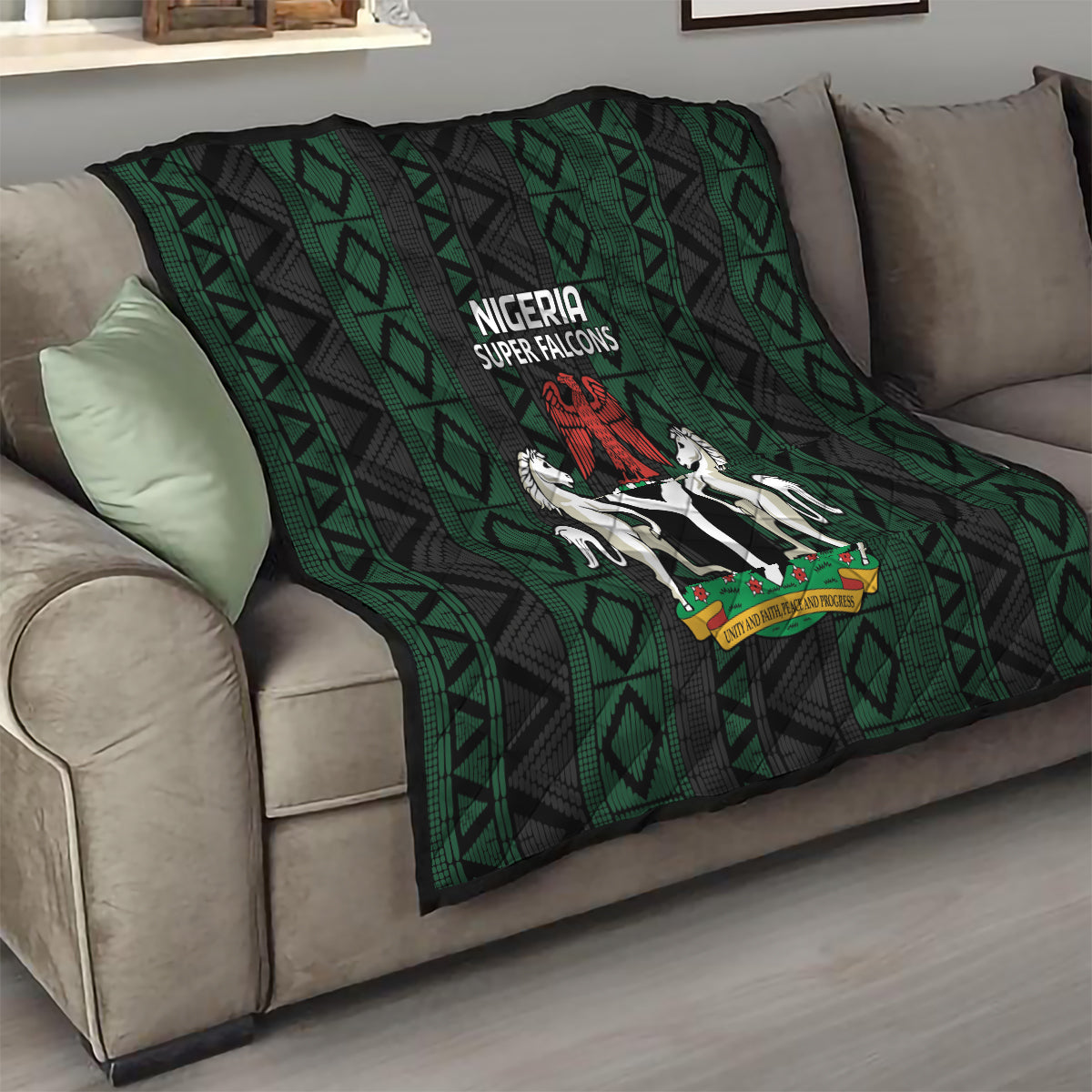Nigeria Football Quilt Go Super Falcons African Pattern - Wonder Print Shop