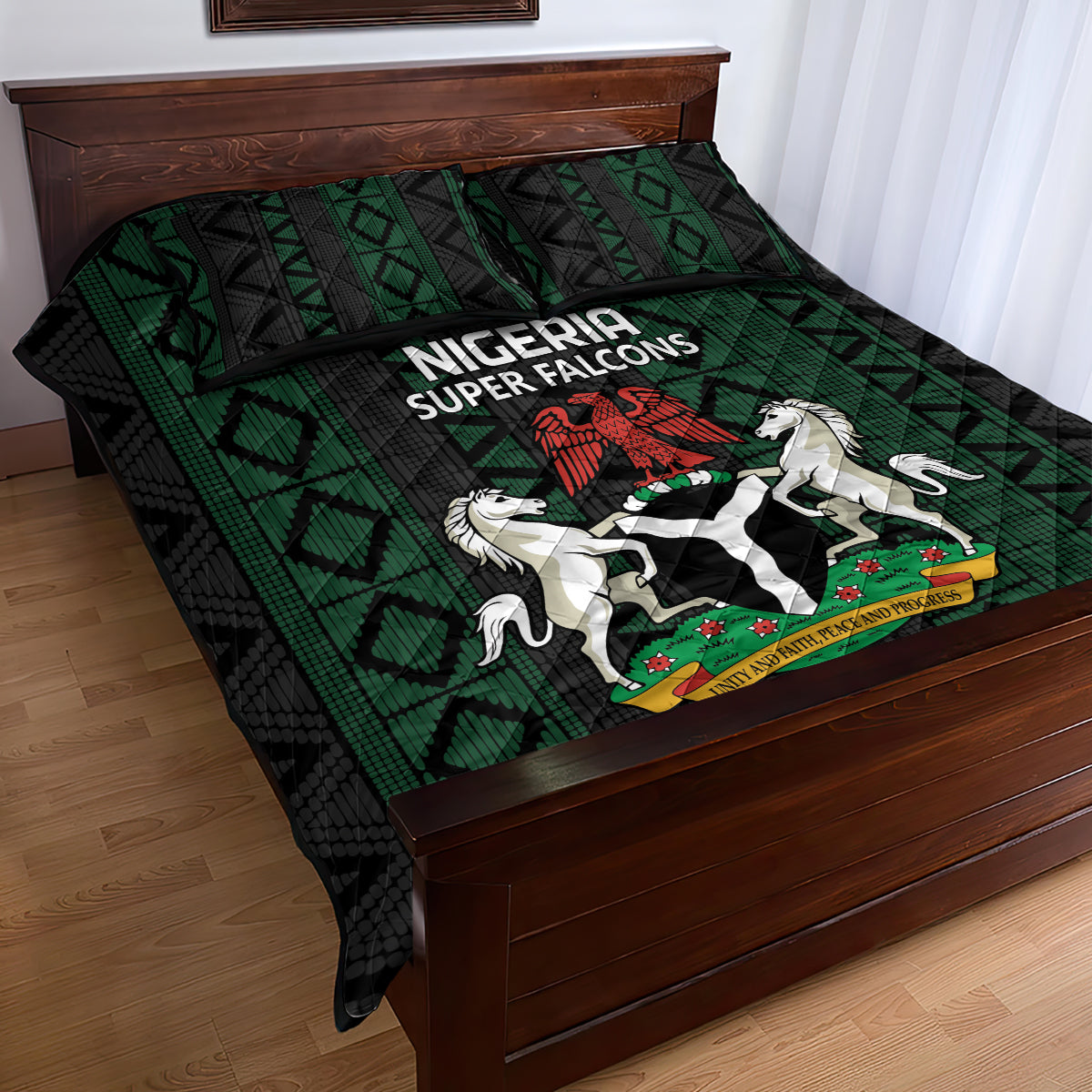 Nigeria Football Quilt Bed Set Go Super Falcons African Pattern - Wonder Print Shop