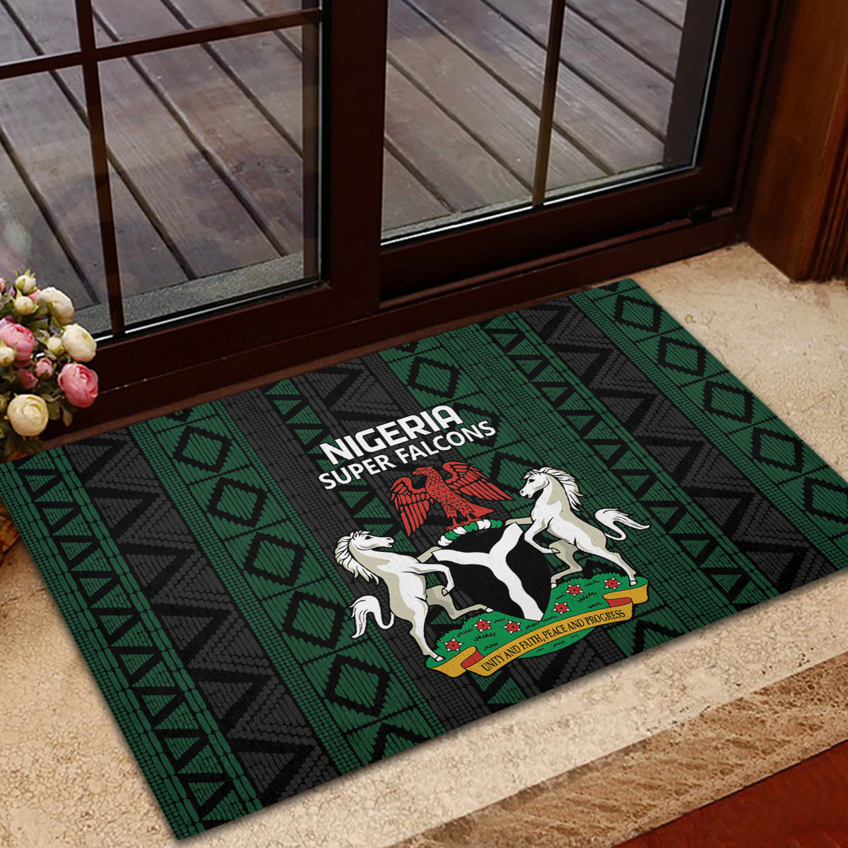 Nigeria Football Rubber Doormat Go Super Falcons African Pattern - Wonder Print Shop