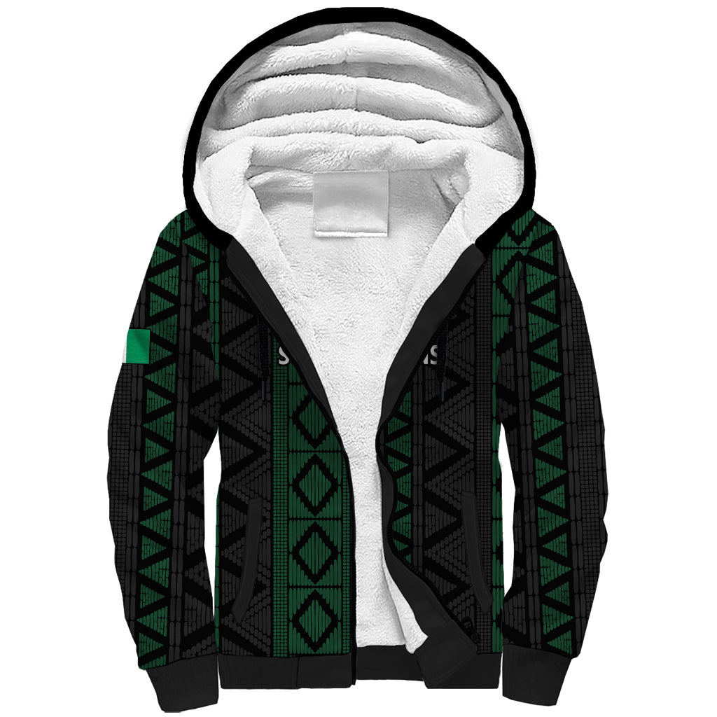 Custom Nigeria Football Sherpa Hoodie Go Super Falcons African Pattern - Wonder Print Shop