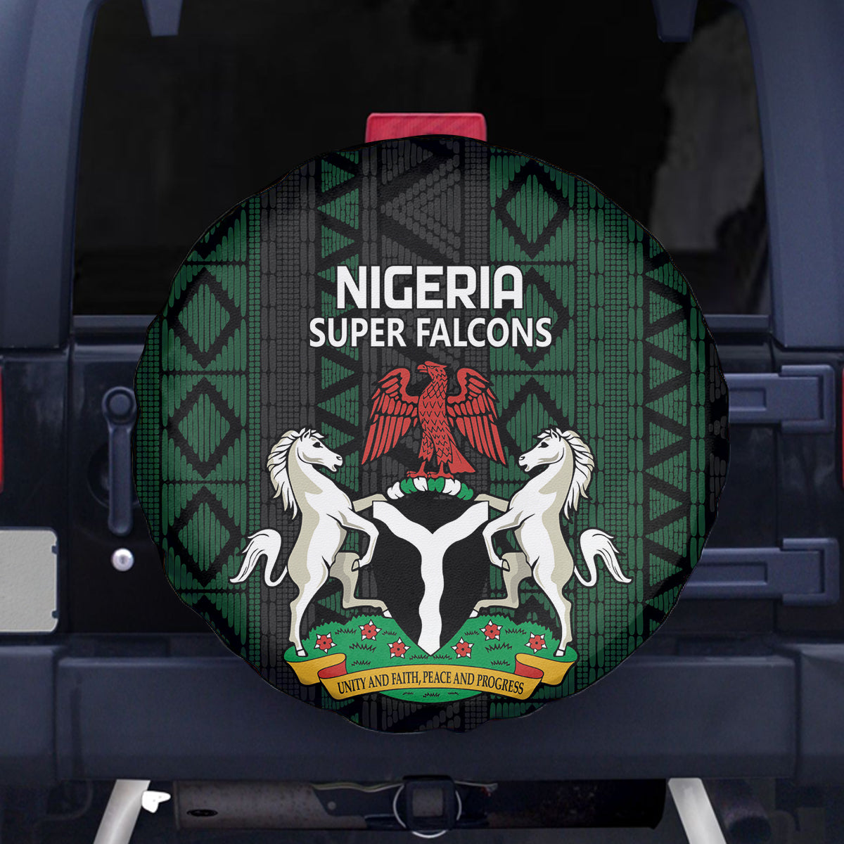 Nigeria Football Spare Tire Cover Go Super Falcons African Pattern - Wonder Print Shop