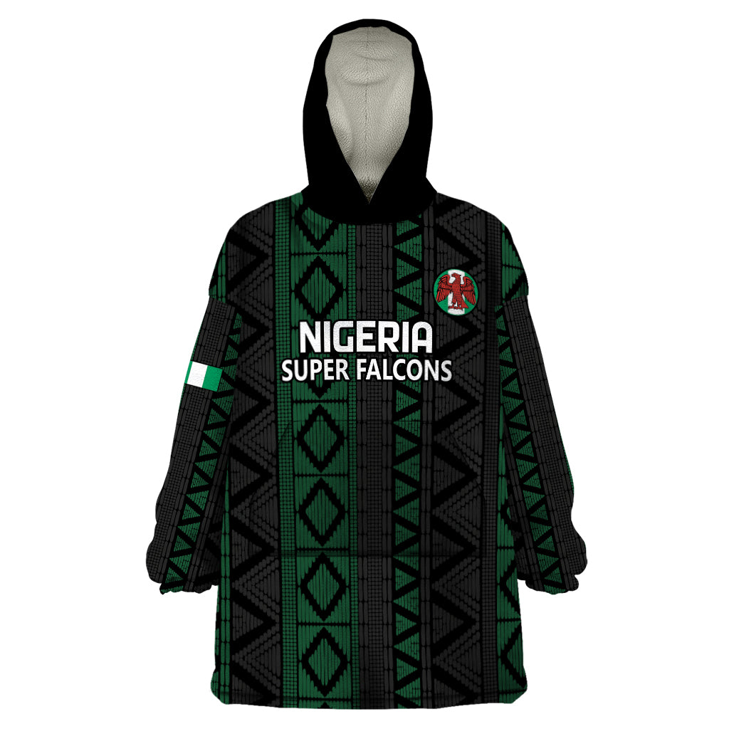 Custom Nigeria Football Wearable Blanket Hoodie Go Super Falcons African Pattern - Wonder Print Shop