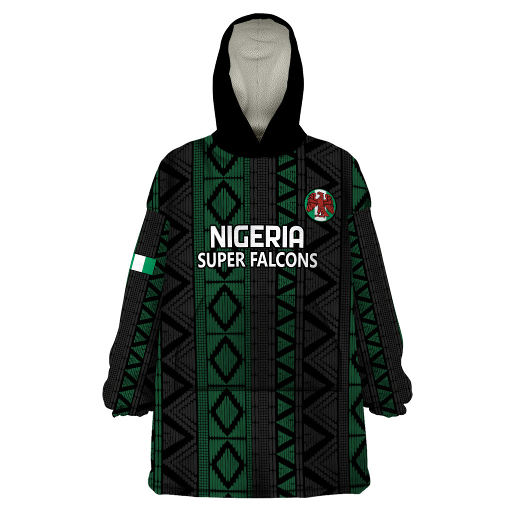 Custom Nigeria Football Wearable Blanket Hoodie Go Super Falcons African Pattern