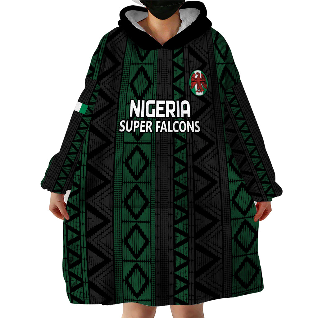 Custom Nigeria Football Wearable Blanket Hoodie Go Super Falcons African Pattern - Wonder Print Shop