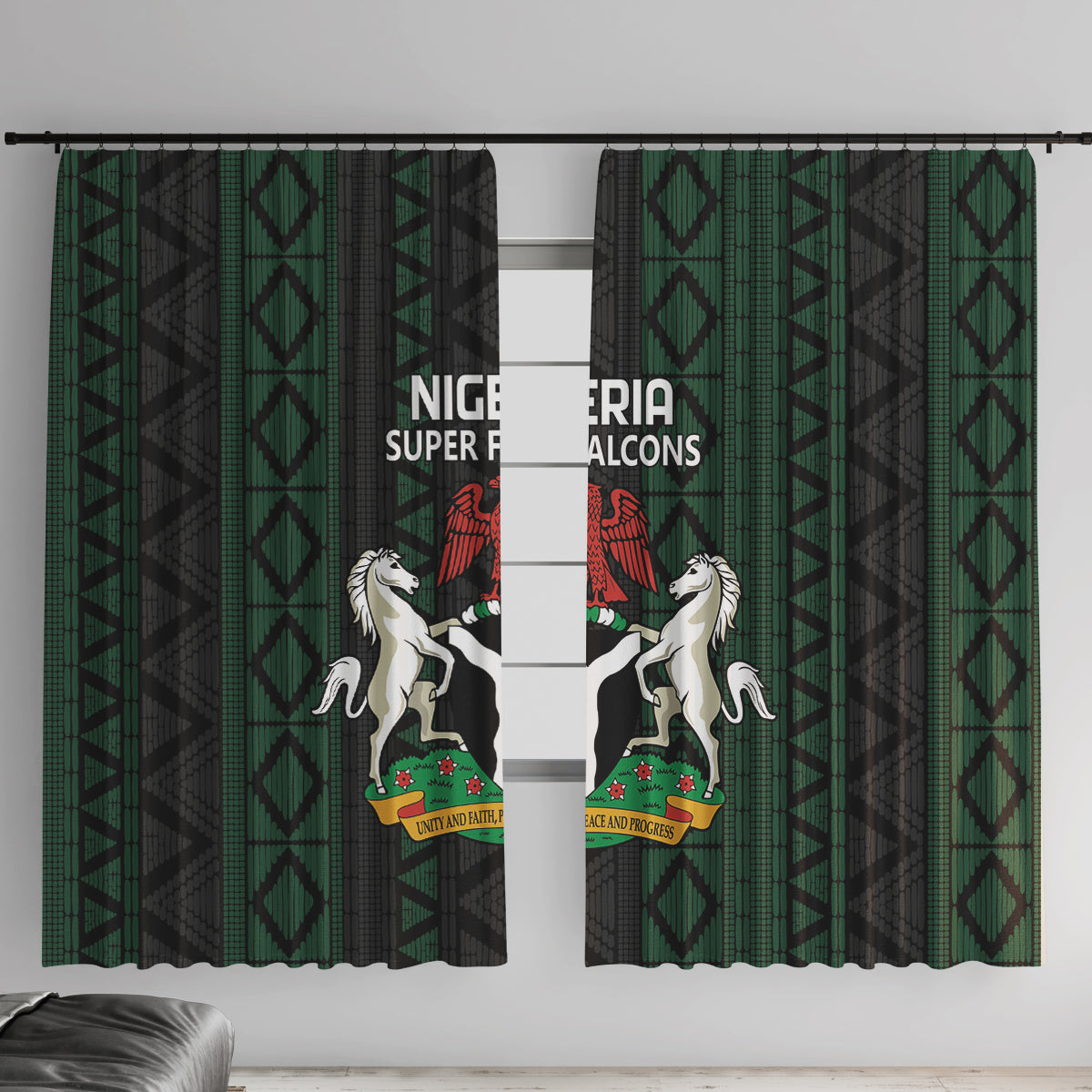 Custom Nigeria Football Window Curtain Go Super Falcons African Pattern