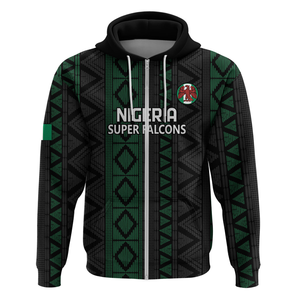 Custom Nigeria Football Zip Hoodie Go Super Falcons African Pattern - Wonder Print Shop