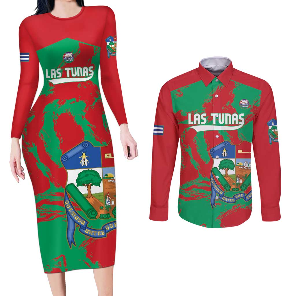La Tunas 2025 Baseball Custom Couples Matching Long Sleeve Bodycon Dress and Long Sleeve Button Shirt Cuba Go Champions