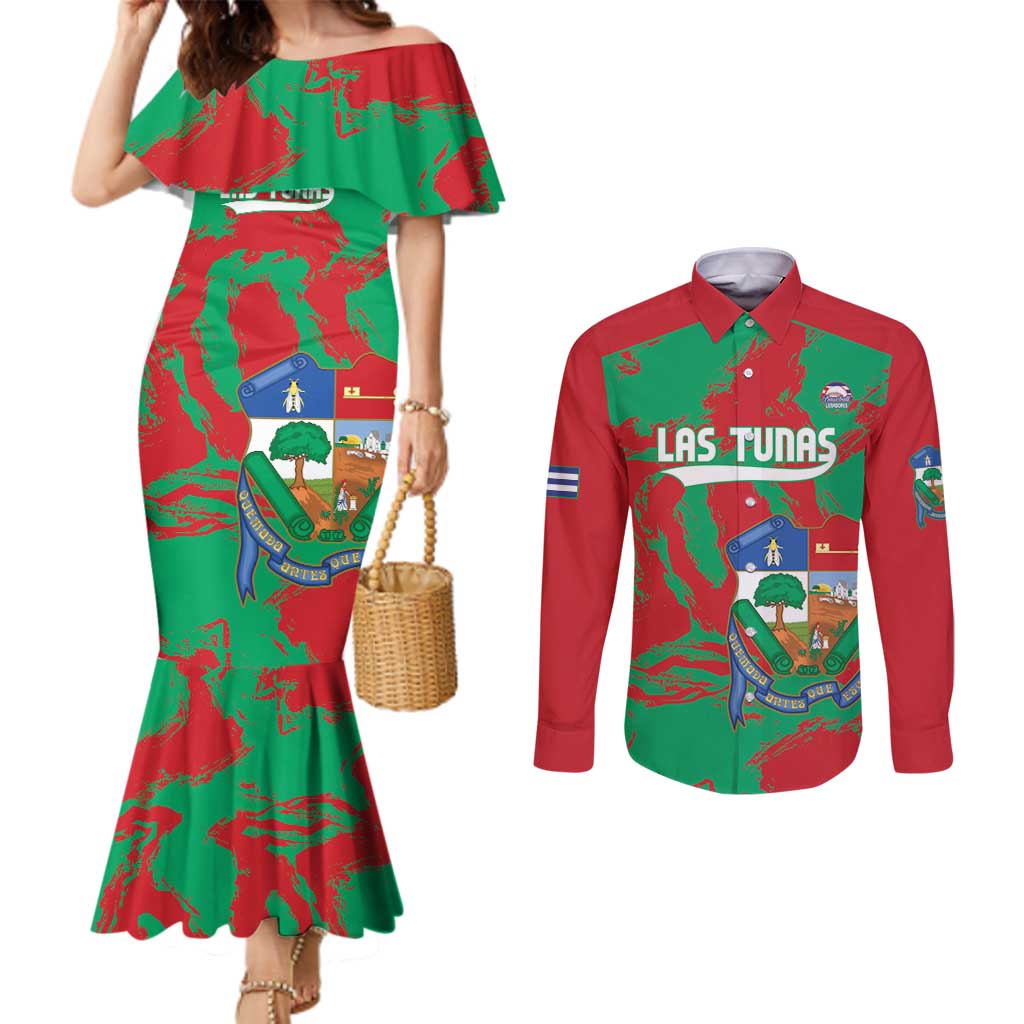 La Tunas 2025 Baseball Custom Couples Matching Mermaid Dress and Long Sleeve Button Shirt Cuba Go Champions
