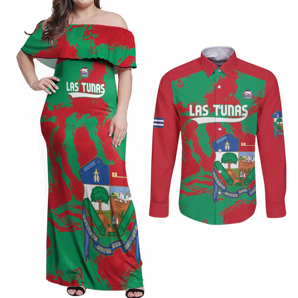 La Tunas 2025 Baseball Custom Couples Matching Off Shoulder Maxi Dress and Long Sleeve Button Shirt Cuba Go Champions