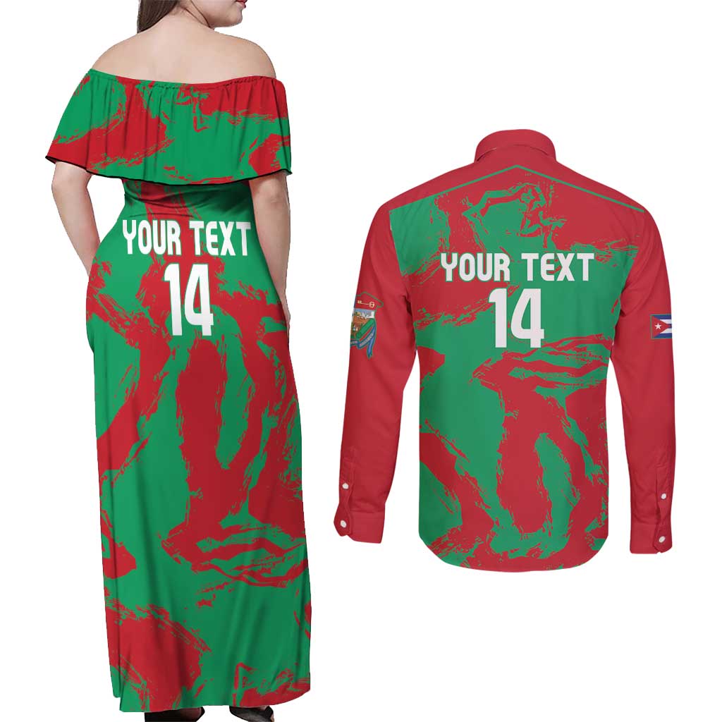 La Tunas 2025 Baseball Custom Couples Matching Off Shoulder Maxi Dress and Long Sleeve Button Shirt Cuba Go Champions