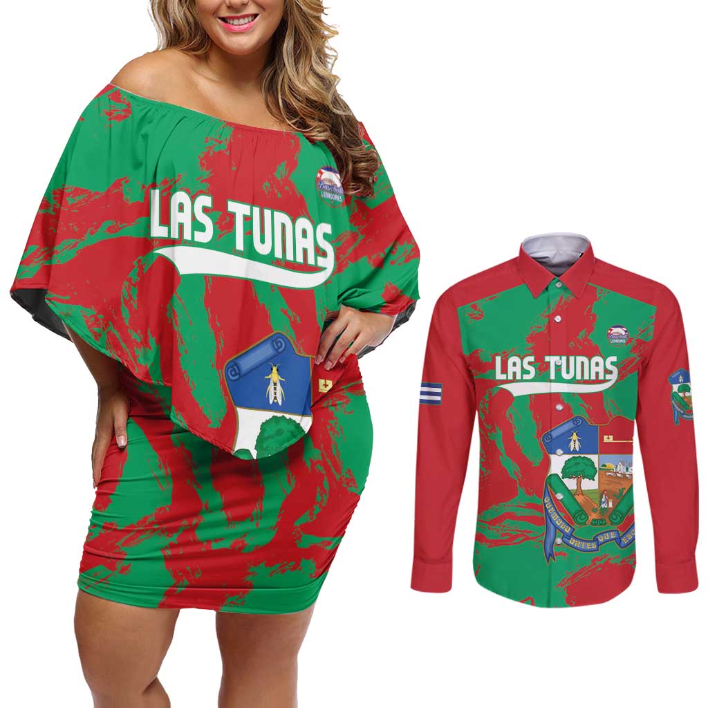 La Tunas 2025 Baseball Custom Couples Matching Off Shoulder Short Dress and Long Sleeve Button Shirt Cuba Go Champions