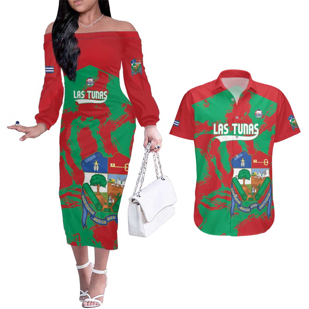 La Tunas 2025 Baseball Custom Couples Matching Off The Shoulder Long Sleeve Dress and Hawaiian Shirt Cuba Go Champions
