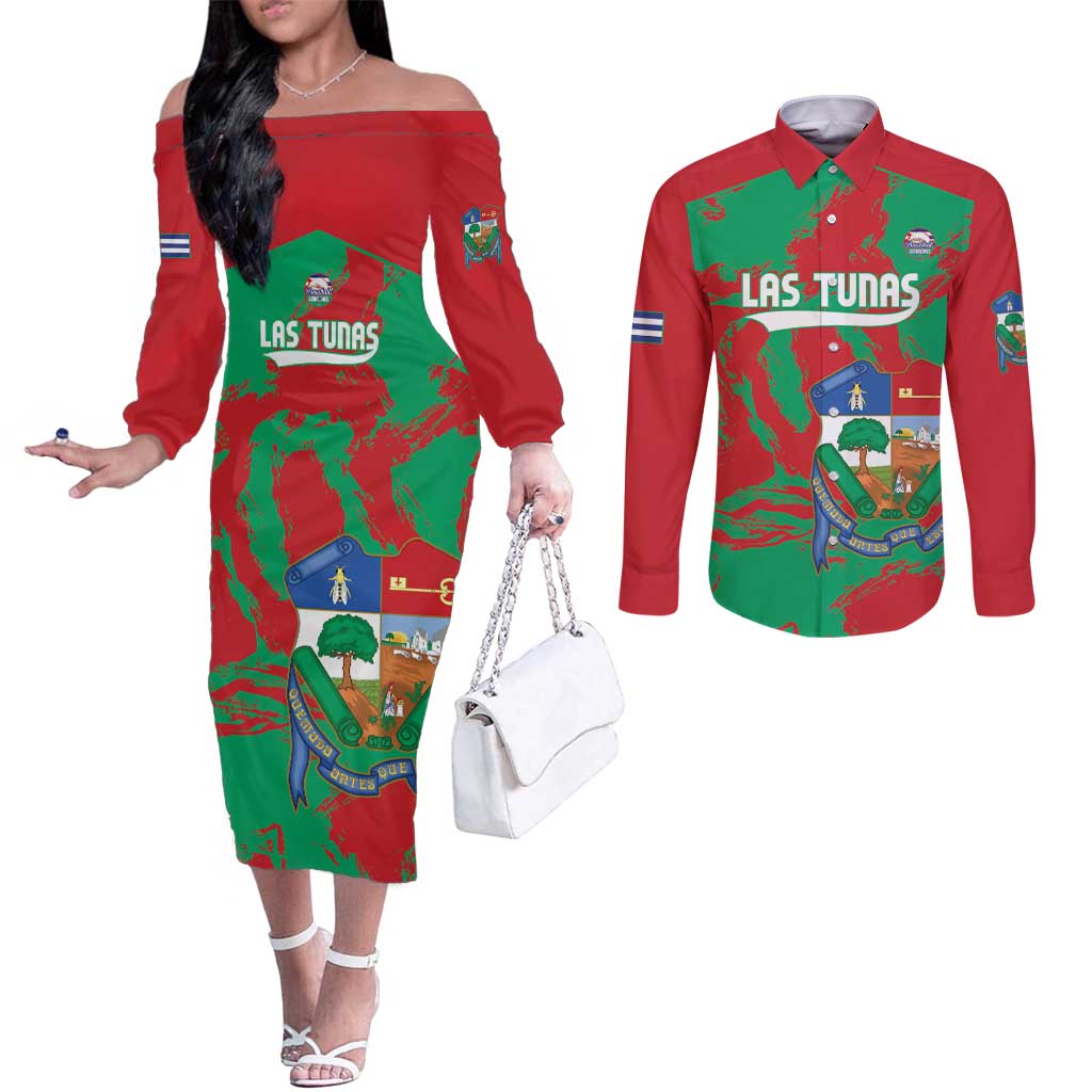 La Tunas 2025 Baseball Custom Couples Matching Off The Shoulder Long Sleeve Dress and Long Sleeve Button Shirt Cuba Go Champions