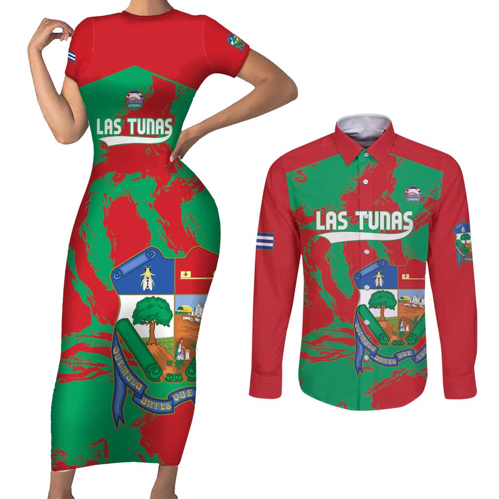 La Tunas 2025 Baseball Custom Couples Matching Short Sleeve Bodycon Dress and Long Sleeve Button Shirt Cuba Go Champions