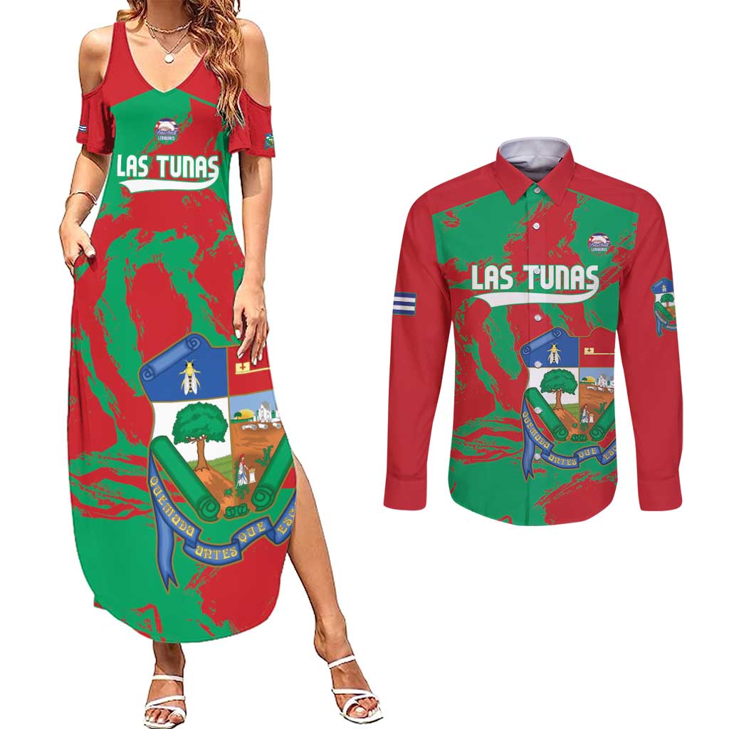 La Tunas 2025 Baseball Custom Couples Matching Summer Maxi Dress and Long Sleeve Button Shirt Cuba Go Champions