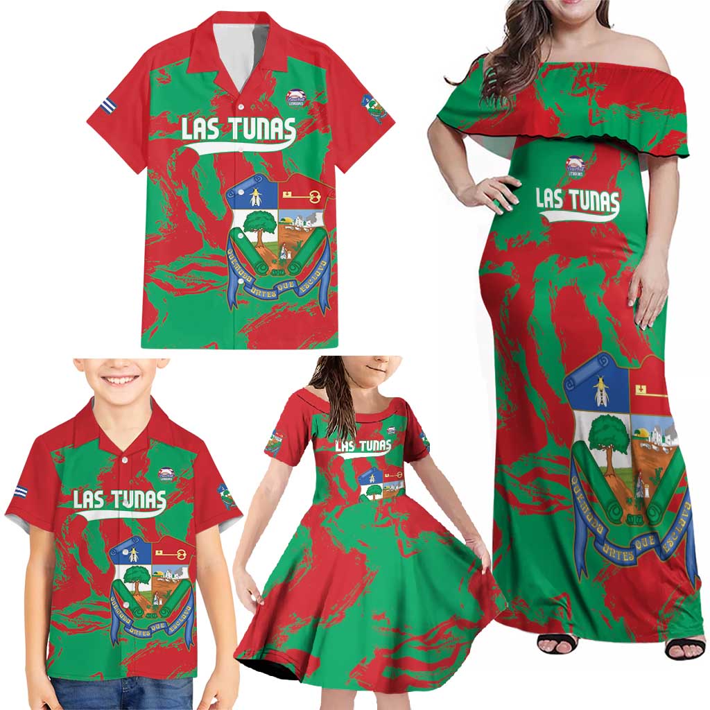La Tunas 2025 Baseball Custom Family Matching Off Shoulder Maxi Dress and Hawaiian Shirt Cuba Go Champions