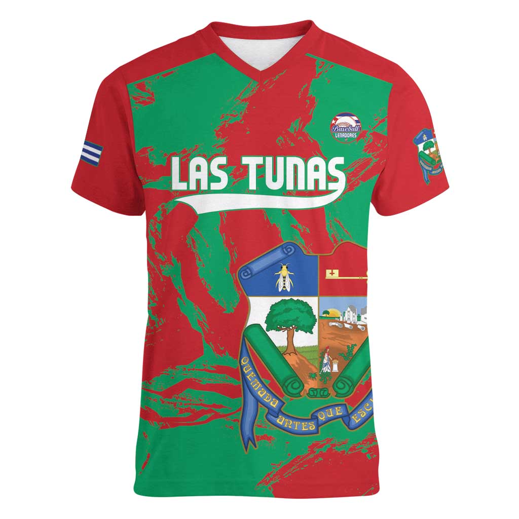 La Tunas 2025 Baseball Custom Women V-Neck T-Shirt Cuba Go Champions